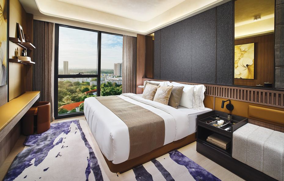 Artist's impression of a bedroom with city views