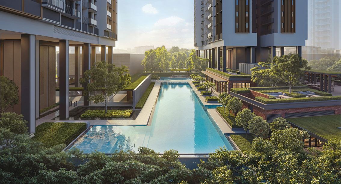 Artist's impression of the main and social pools between the towers